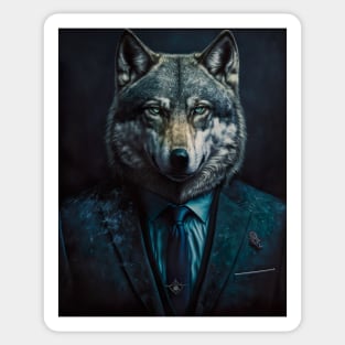 Distinguished Wolf portrait wearing a suit Sticker